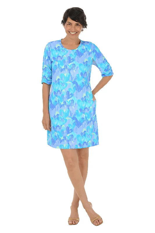 Non - Slip Casual Dresses with Adjustable Straps​ Brushstroke Hearts Cooling UPF50+ Ruched Sleeve Dress