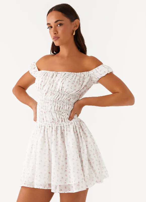 Everyday Dress with Wrinkle - resistant Material for Convenience​ Total Bliss Shirred Mini Dress - White Floral