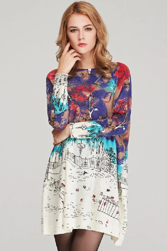Everyday Midi Dress in Solid Color for Office​ Long Sleeve Knit Loose Sweater Dress