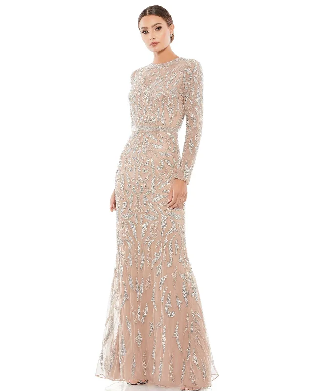 Wedding dresses with a ruched bodice for a textured look Wedding guest dresses with cold - shoulder ruffled sleeves and knee - length hems Mac Duggal 5124 Long Mother of the Bride Dress