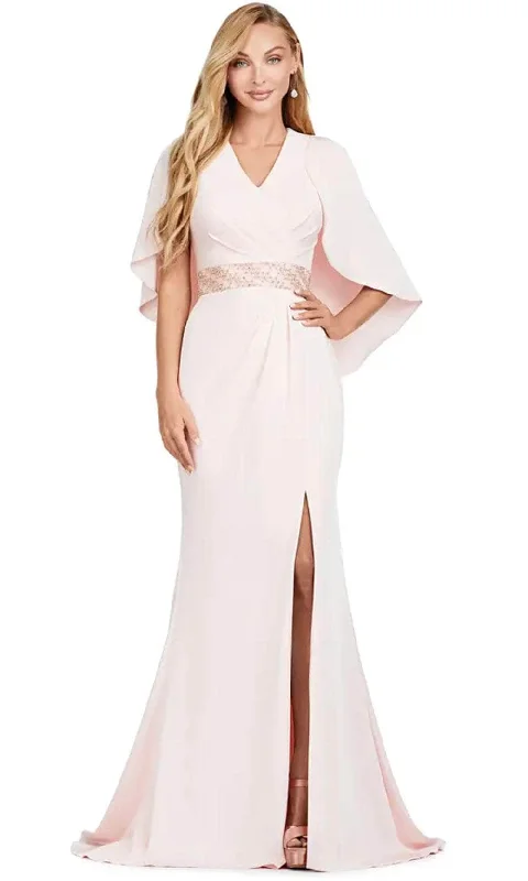 A - line chiffon wedding dresses for a classic look​ Sheath - style wedding guest dresses with lace overlays Ashley Lauren 11416 - V Neck Gown with Cape