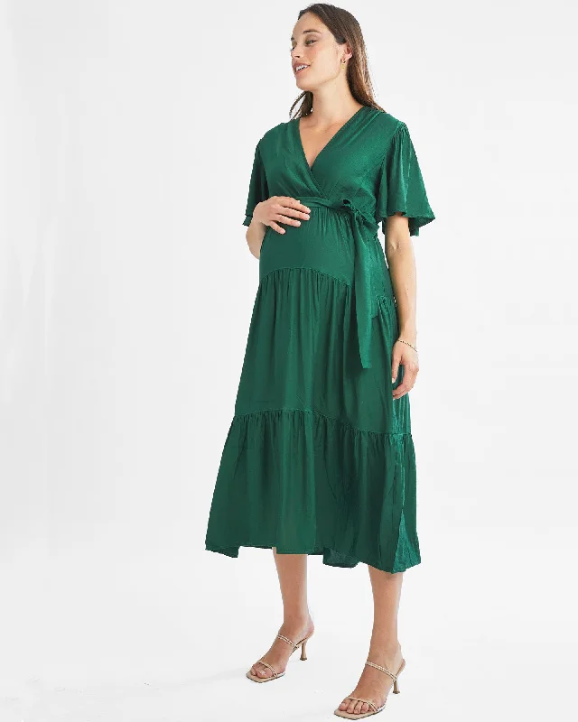 Maternity dress for a baby's first visit to the wildlife sanctuary Cara Emerald Green Maternity Dress