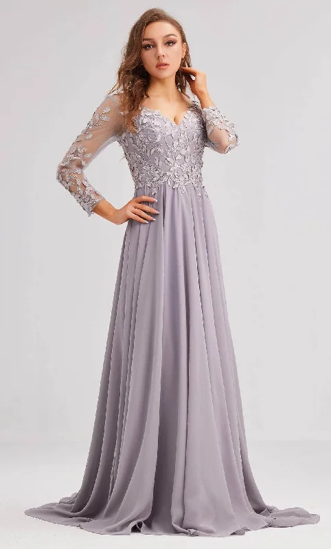 Off - the - shoulder wedding dresses with ruffled sleeves​ Strapless wedding guest dresses with rhinestone - studded bodices J'Adore Dresses J23037 - Long Sleeve Embroidered Evening Dress