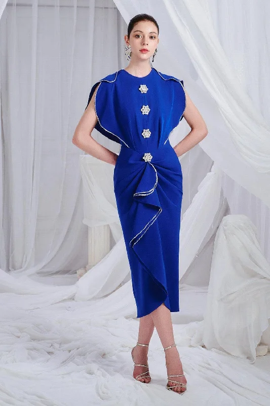 Midi dresses with V - necklines for a flattering and elongating effect Damari Sarong Jewel Neck Foam Midi Dress