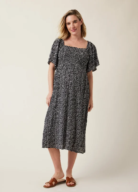 Maternity dress for a New Year's Eve celebration Ripe Emmy Shirred Maternity and Nursing Midi Dress