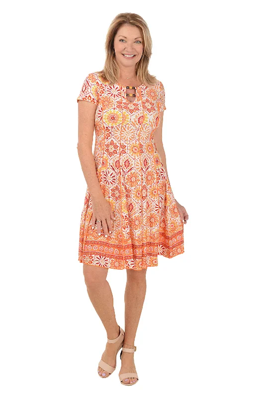 Child - Sized Casual Dresses with Cute Designs​ Honey Blossom Beaded Neck Seamed Dress