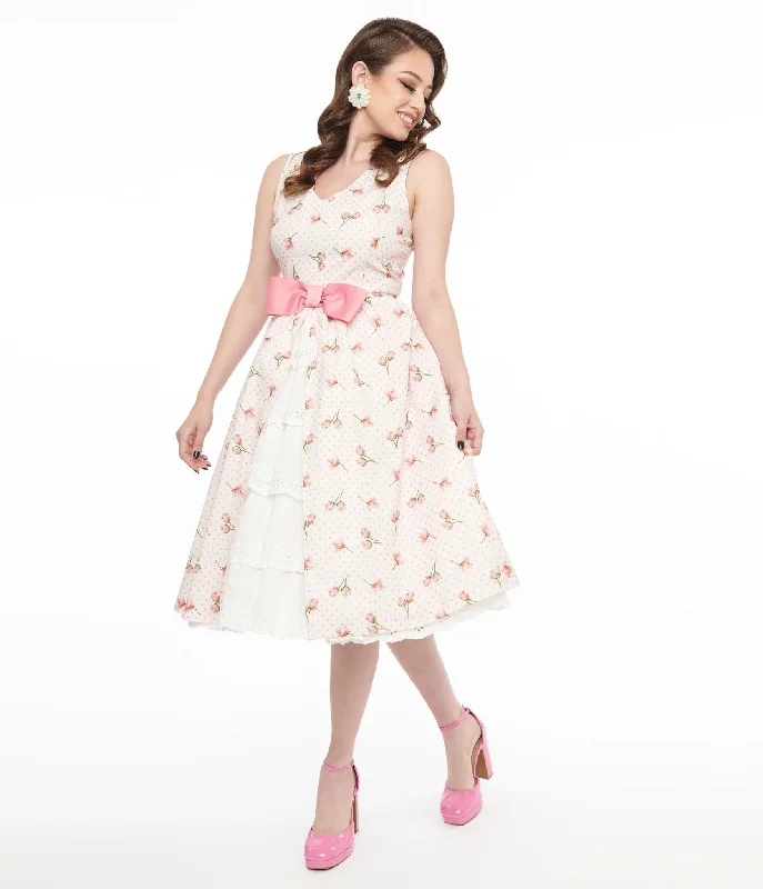  Barbie x Unique Vintage 1960s Pink Rosebud Garden Party Swing Dress