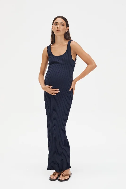 Short sleeve maternity sundress for summer Scoop Neck Luxe Dress (Navy)