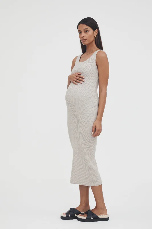 Maternity dress for a baby's first visit to the water garden Coastline Knit Dress II (Taupe Marle)
