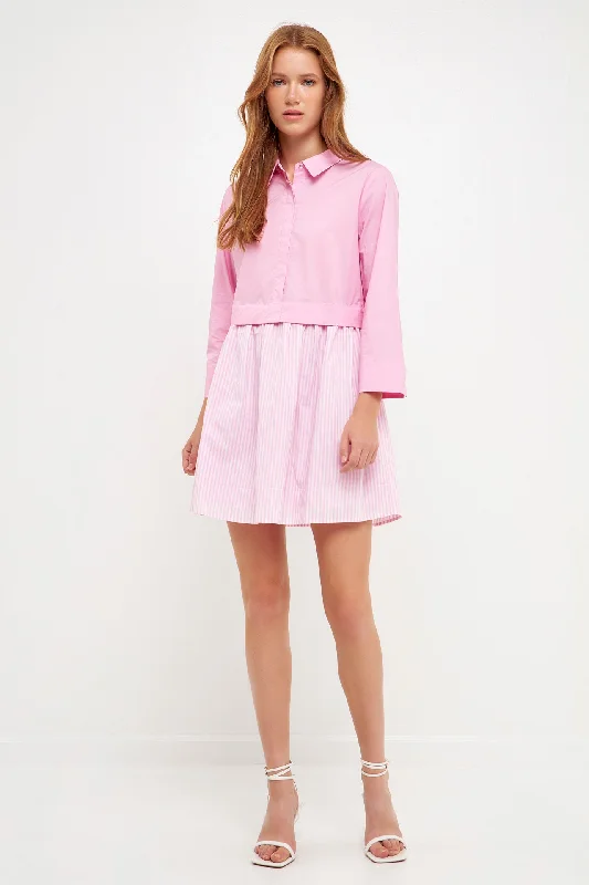 Wrap - Style Casual Dresses for Easy Wear​ Stripe Contrast Shirt Mini Dress