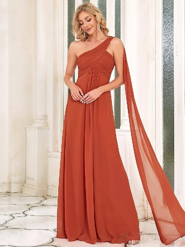 Wedding dresses with a ruched bodice for a textured look Wedding guest dresses with cold - shoulder ruffled sleeves and knee - length hems ever ANAYA|One Shoulder Pleated Chiffion Bridesmaid Sleeves
