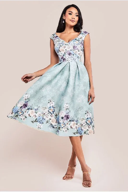 Midi dresses with lace - up fronts for a unique and adjustable style Goddiva Sweetheart Floral Midi Dress - Sage Green