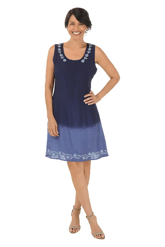 Animal - Print Casual Dresses for a Bold Statement​ Navy Rhinestone Floral Ombre Sleeveless Dress