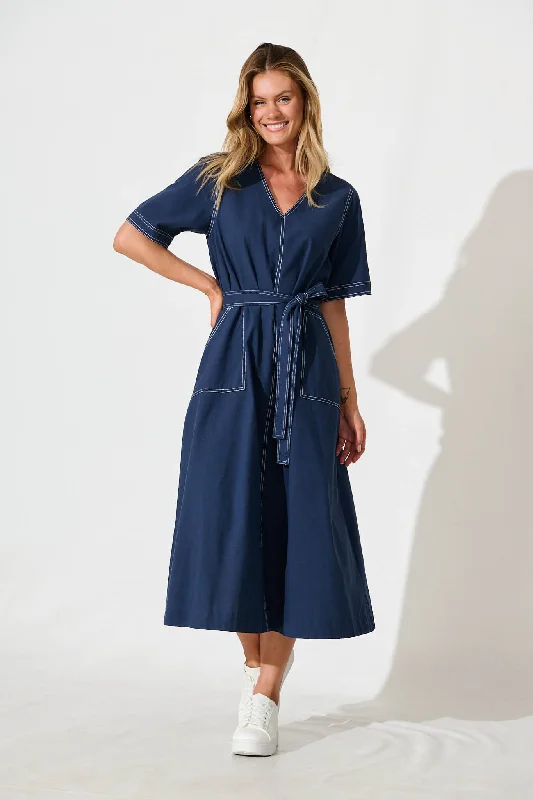  Rohini Midi Dress in Navy Cotton