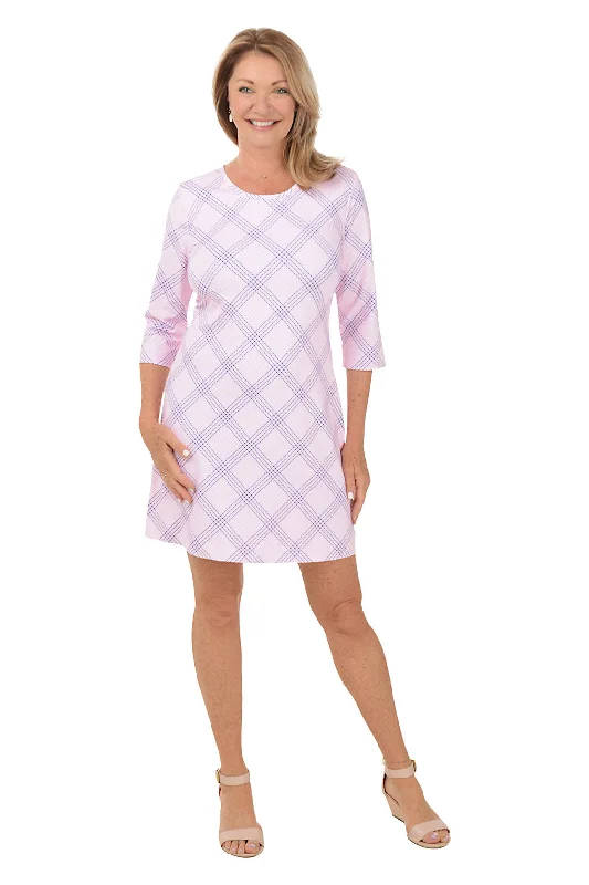 Polyester - Cotton Blend Casual Dresses​ Pink Gingham UPF50+ Travel Dress