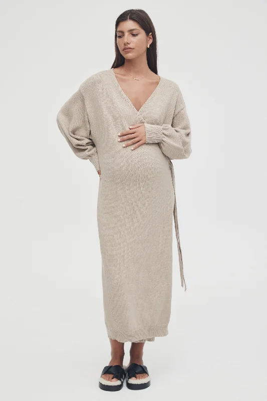 Maternity dress for a mountain getaway Knit Cotton Wrap Dress (Wheat)