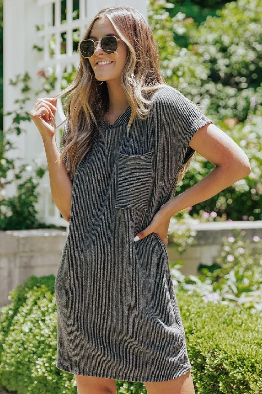 Outdoor Event Casual Dresses in Durable Fabrics​ Remy Ribbed Pocket Tee Mini Dress