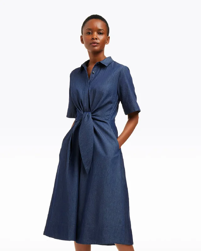 Midi dresses with mesh inserts for a trendy and breathable option Riley Midi Shirtdress in Chambray
