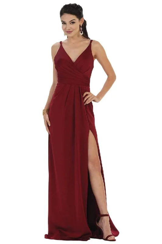 Trumpet - style wedding dresses with a train​ Long - sleeved wedding guest dresses in velvet for a winter wedding May Queen - MQ1469 Sleeveless Pleated High Front Slit A-Line Dress