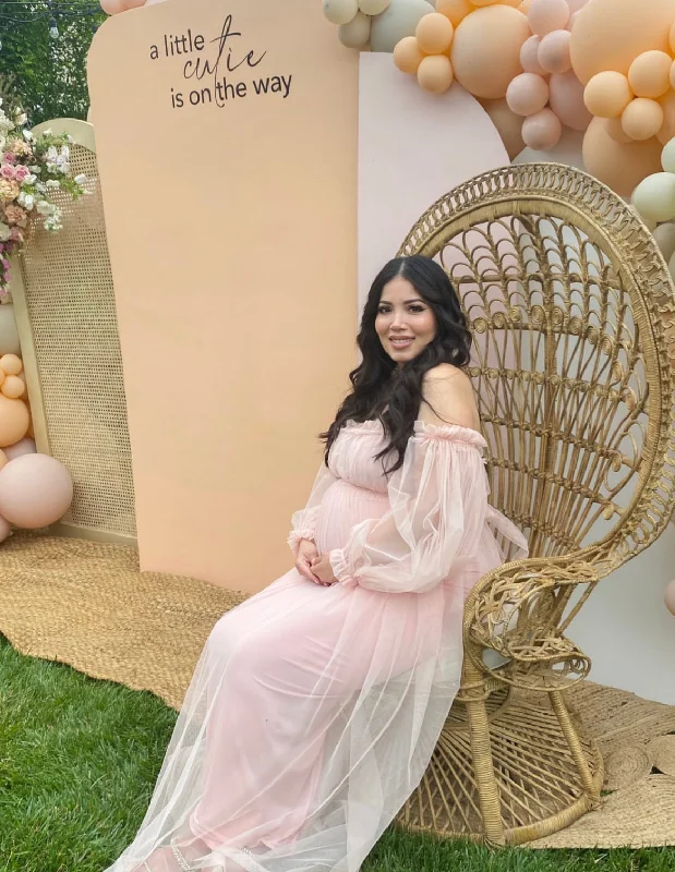 Maternity dress with side ruching to accommodate bump Baby Shower Maternity Gown
