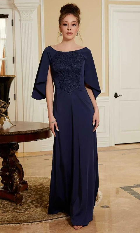 Chiffon and tulle combination wedding dresses​ Geometric - printed wedding guest dresses for a modern wedding MGNY By Mori Lee 72829 - Cape Sleeve A-Line Evening Gown