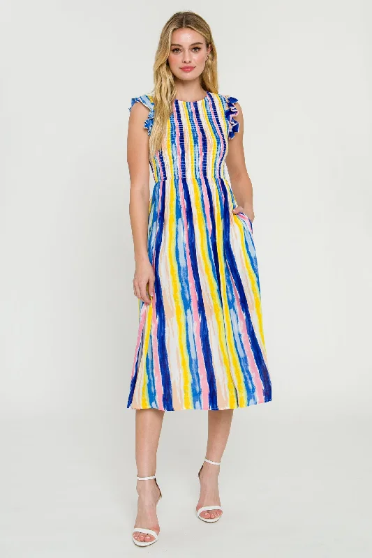 Maternity Casual Dresses for Pregnant Women​ Multi Stripe Midi Dress