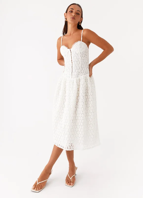  Blooming Corset Midi Dress - White