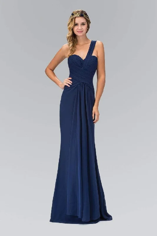 Princess - style wedding dresses with a full skirt​ Wedding guest dresses with cold - shoulder designs and solid colors Elizabeth K - GL1390 Shirred One-Shoulder Sweetheart Gown