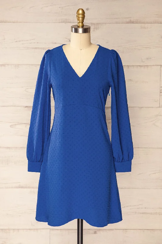 Printed mini dresses for a casual day out Rotherham Blue | Short A-line Dress w/ Long Sleeves