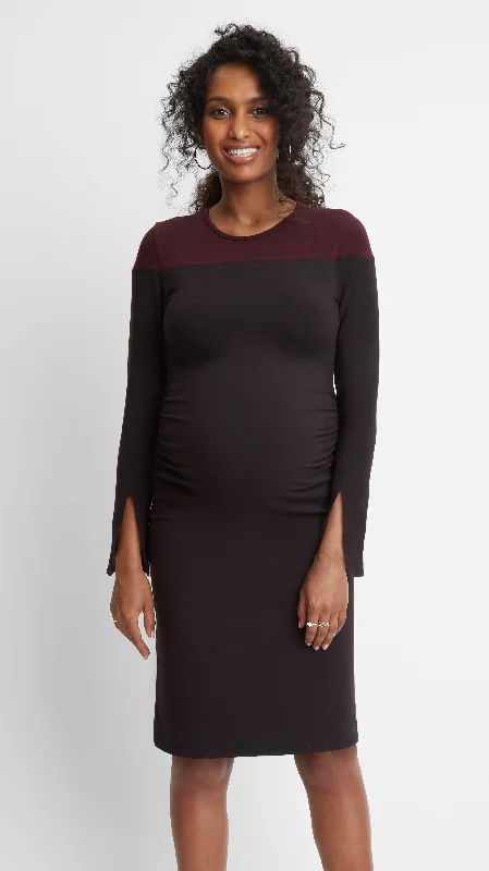 Maternity dress for a baby's first visit to the fair Colorblock Slit Sleeve Maternity Dress