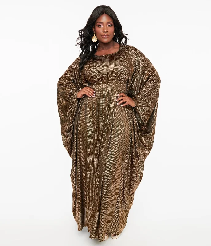 Everyday Dress with Cowl Neck for a Sophisticated Style​ Smak Parlour 1970s Metallic Gold Batwing Caftan