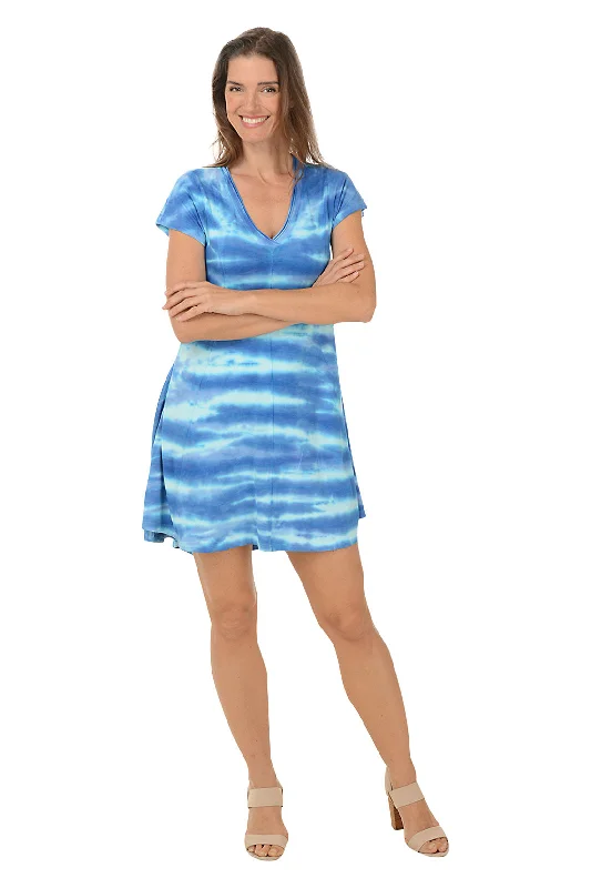 Anti - Wrinkle Casual Dresses for Easy Maintenance​ Indigo Zigzag Tie-Dye Skater Dress