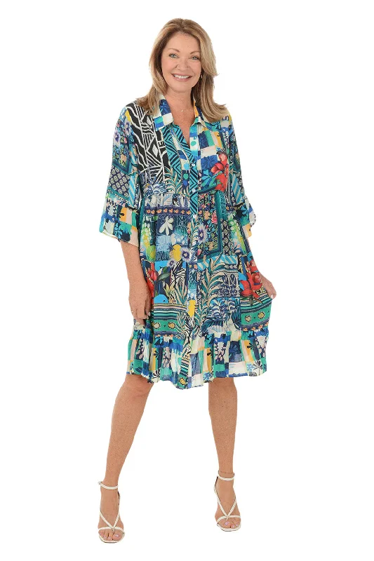 Party Casual Dresses for a Night Out​ Paisley Floral Bell Sleeve Button-Front Dress
