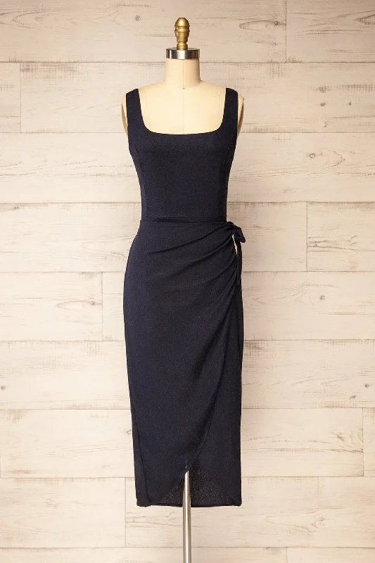 Animal print mini dresses for a bold statement Polarion | Navy Wrap Dress