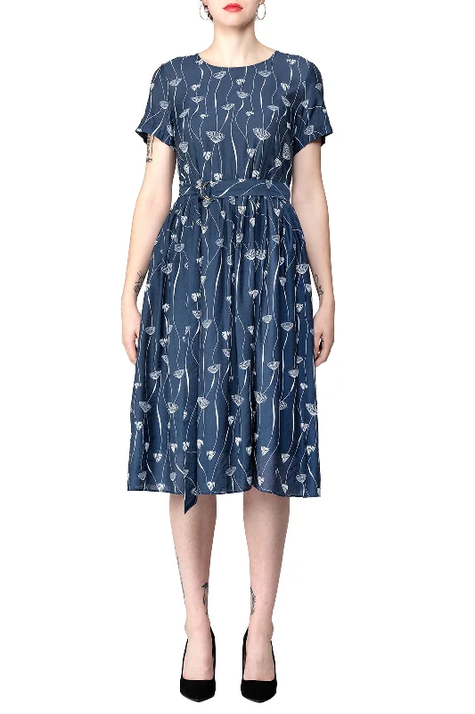 Plus - size Everyday Dress with Empire Waist​ TWO PEARS-Short Sleeve Waist Belt Shift Dress
