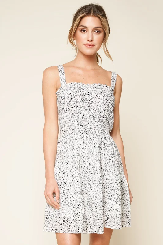Cotton mini dresses for a comfortable everyday option Flirt It Out Floral Print Smocked Mini Dress