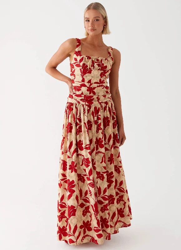  Zinna Linen Maxi Dress - Red