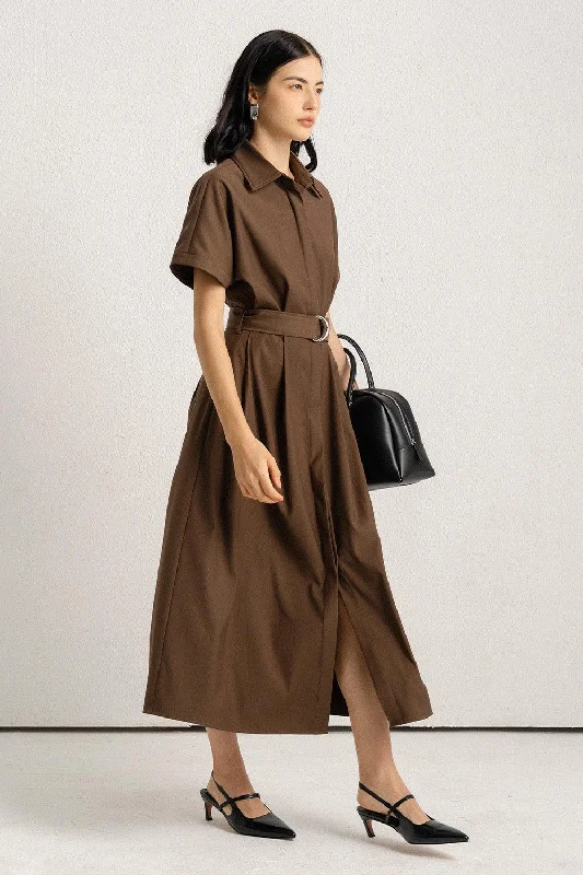 Midi dresses with geometric cutouts for a contemporary and edgy look Stuart Shirt Short Sleeved Polycotton Midi Dress