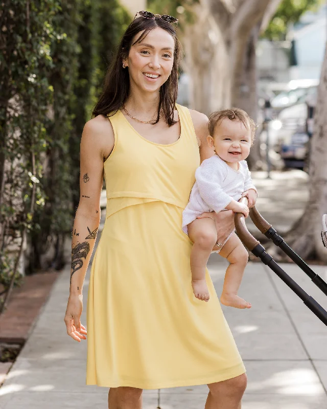 A - line maternity dress for a flattering fit Penelope Crossover Nursing Dress | Butter Yellow