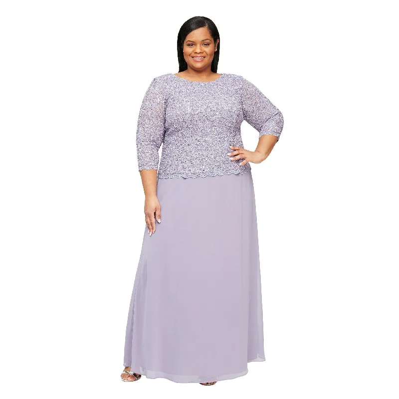 Maternity dress for a gender reveal party Alex Evenings AE412318 Long Plus Size Chiffon Dress