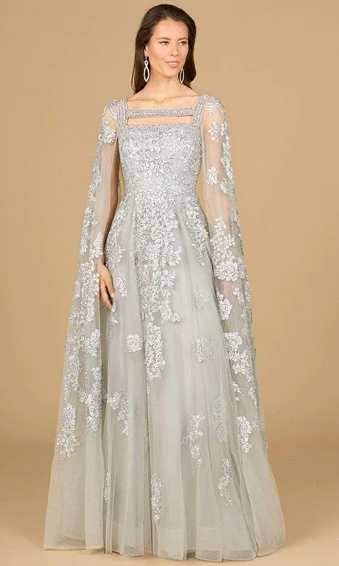 Long - sleeved lace wedding dresses for a modest style​ Sequined wedding guest dresses for an evening wedding Lara Dresses 29138 - Cape Sleeve Embroidered Evening Gown