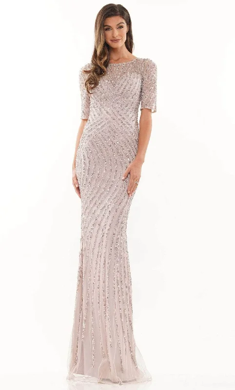 Short - length wedding dresses with a flirty skirt​ Sleeveless wedding guest dresses with ruffled hems Marsoni by Colors MV1209 - Beaded Mesh Formal Dress