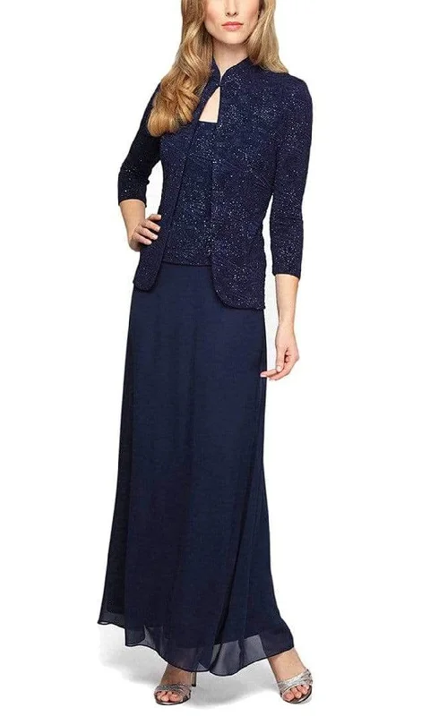Wedding dresses with a sweetheart - neck and a corseted back​ Wedding guest dresses with gathered skirts and V - necklines Alex Evenings - 125053 Jacquard Knit Glittered Evening Dress