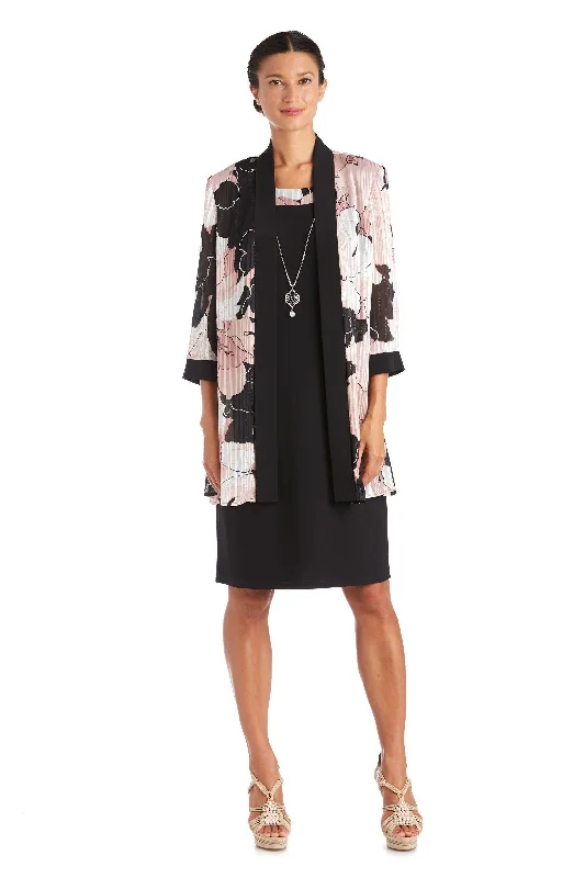 Maternity dress for a baby's first visit to the art gallery R&M Richards 7139 Two Piece Print Jacket Short Dress