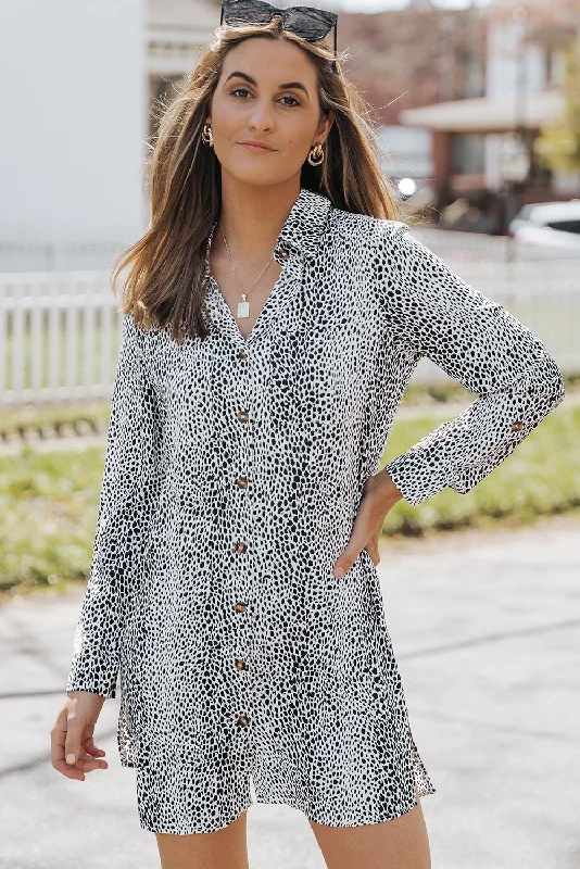 Mini dresses with puff sleeves for a vintage look Long Sleeve Leopard Animal Print Shirt Dress