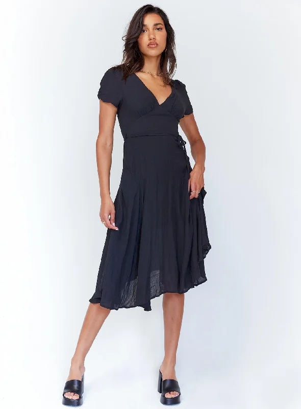 Midi dresses with cotton - blend materials for everyday comfort Felleni Midi Dress Black Midi dresses with cotton - blend materials for everyday comfort Felleni Midi Dress Black