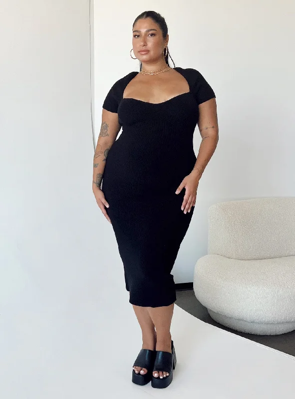 Midi dresses with fringe details for a fun and energetic style Ellisen Midi Dress Black Curve