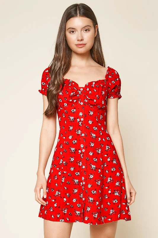 Velvet mini dresses for autumn weddings Fever Dream Floral Button Up Babydoll Mini Dress