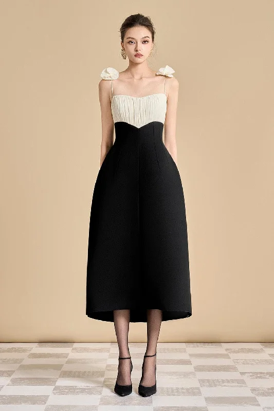 Midi dresses with off - the - shoulder necklines for a flirty look Hyacinth A-line Spaghetti Strap Polyester Midi Dress