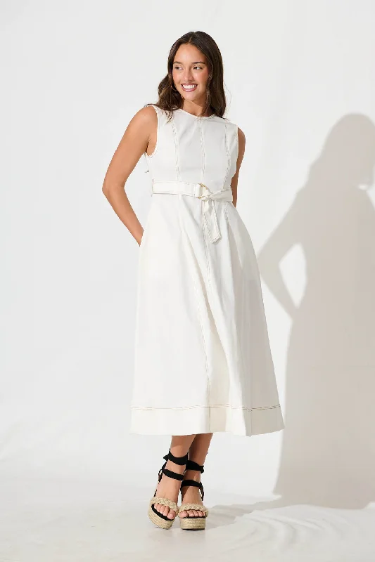 Everyday Dress with Flame - resistant Fabric for Safety - conscious Shoppers​ Doris Midi Dress In White Cotton